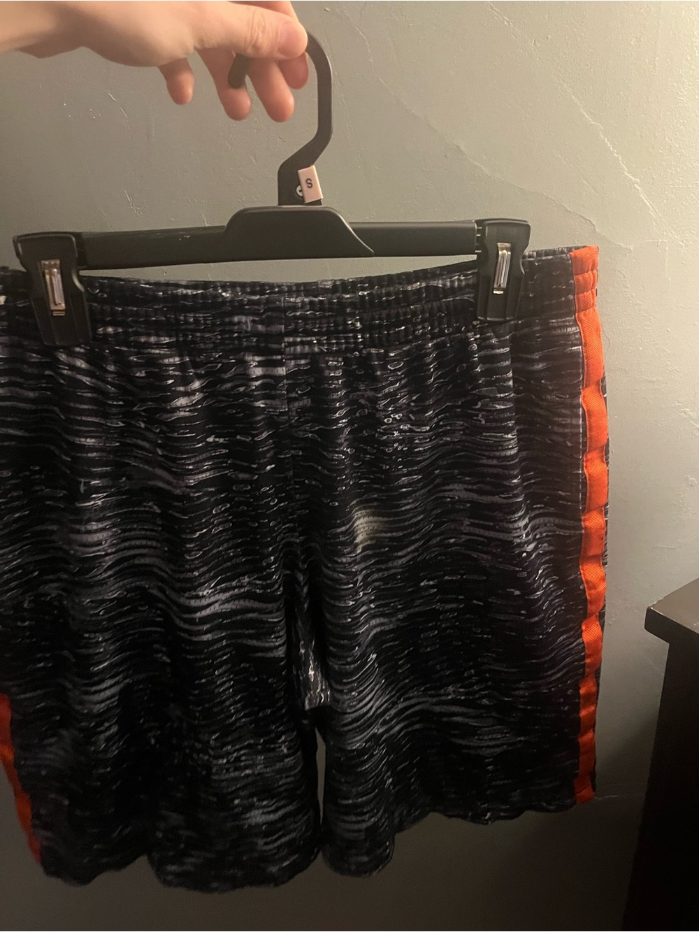 Men's Athletic BasketBall Shorts - Black with Orange Side Stripe